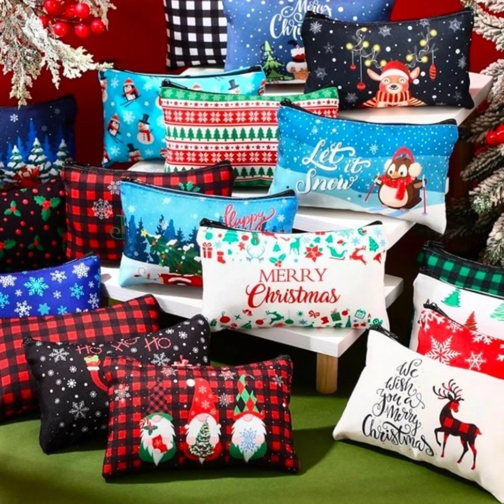 2/$10 Holiday Snowman Skiing Penguin Cosmetic Makeup Bag With Zipper